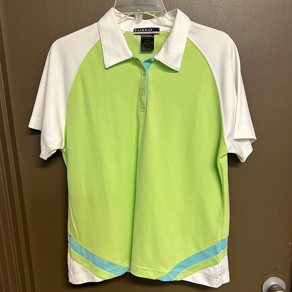 Fairway golf and resort Lime Green and White Raglan sleeve Polo Shirt